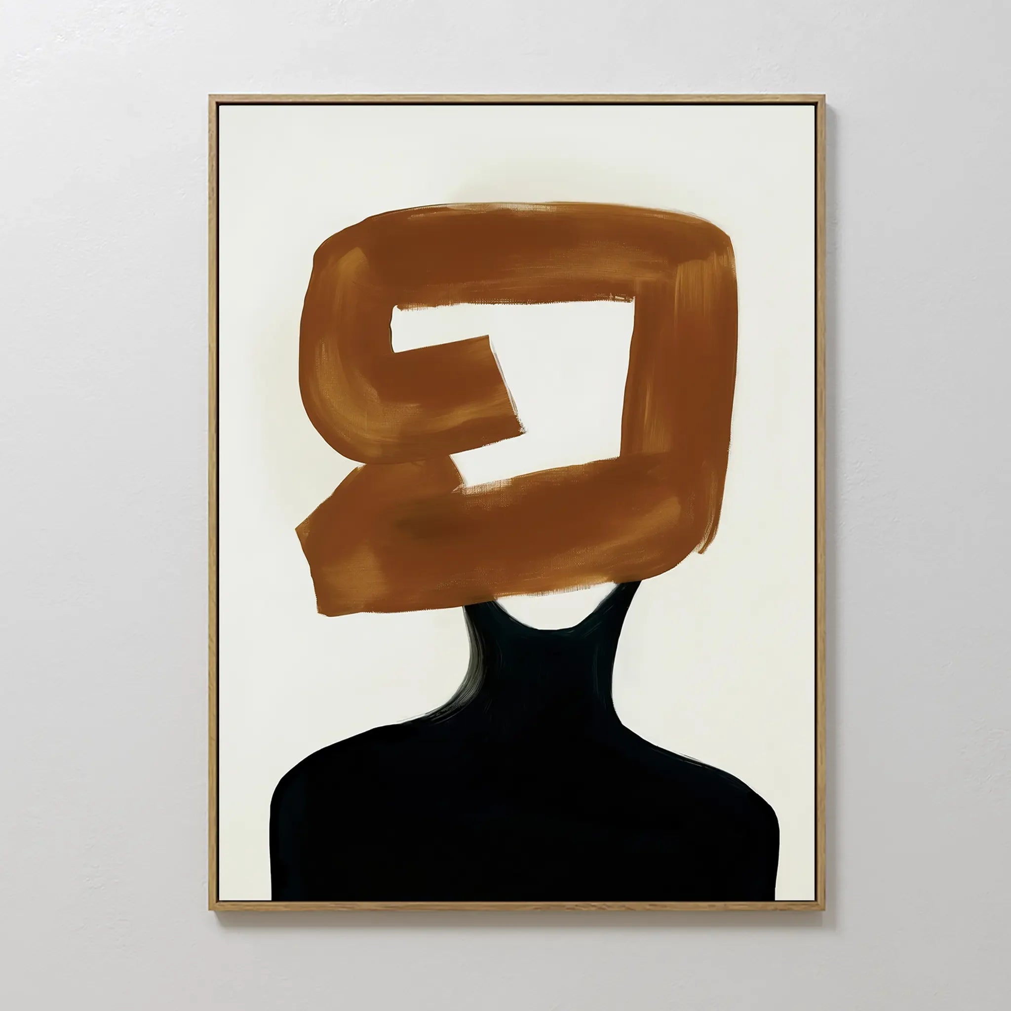 Hand painted original copper brown abstract oil painting canvas wall art black silhouette nordic scandinavian elegant luxury modern home decor interio