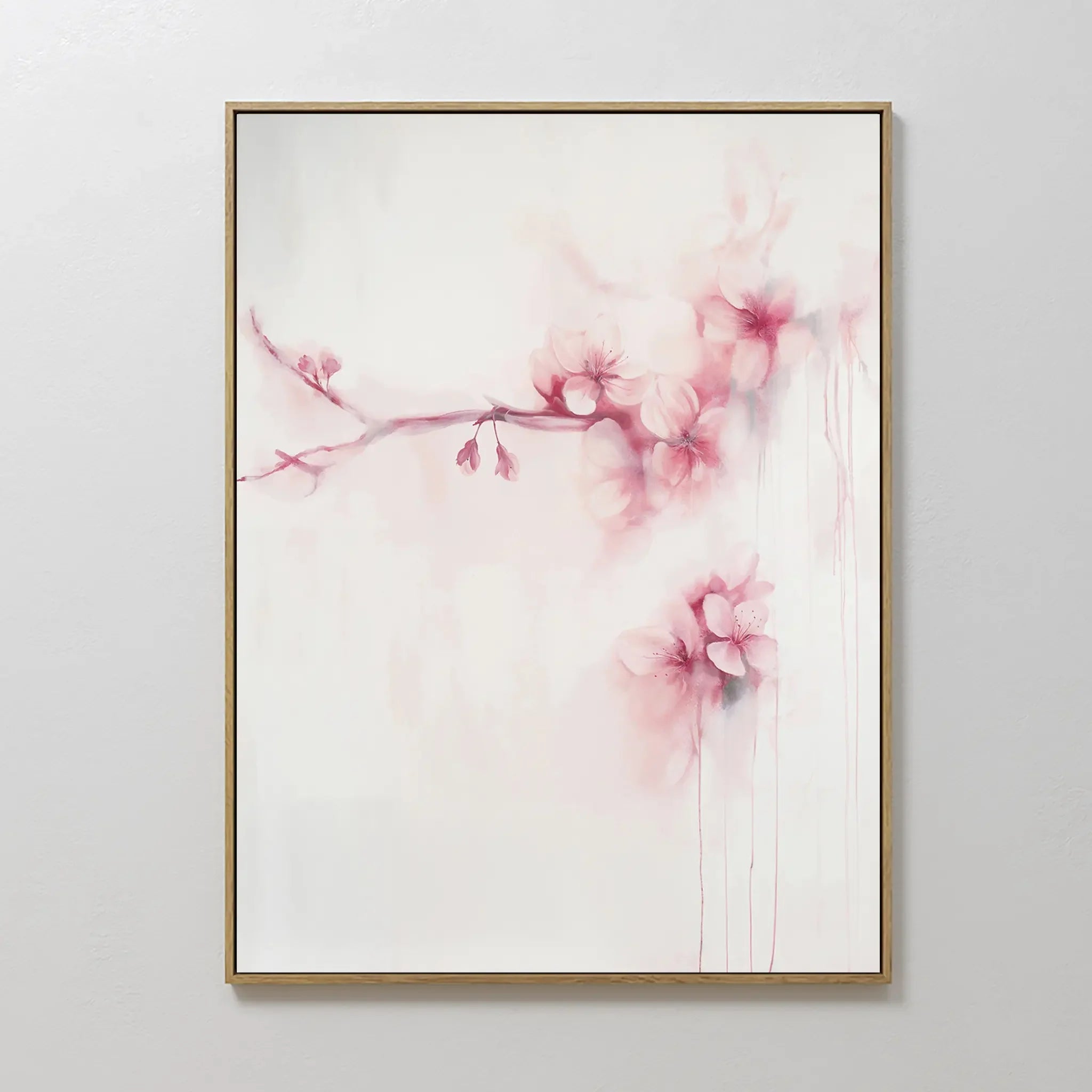 Original hand painted blush pink cherry blossom oil painting canvas wall art, nordic scandinavian japandi elegant luxury minimalist modern bedroom hom