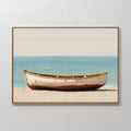 Hand painted original oil painting rustic white rust red wooden boat sandy beach teal ocean canvas wall art coastal elegant luxury modern home decor