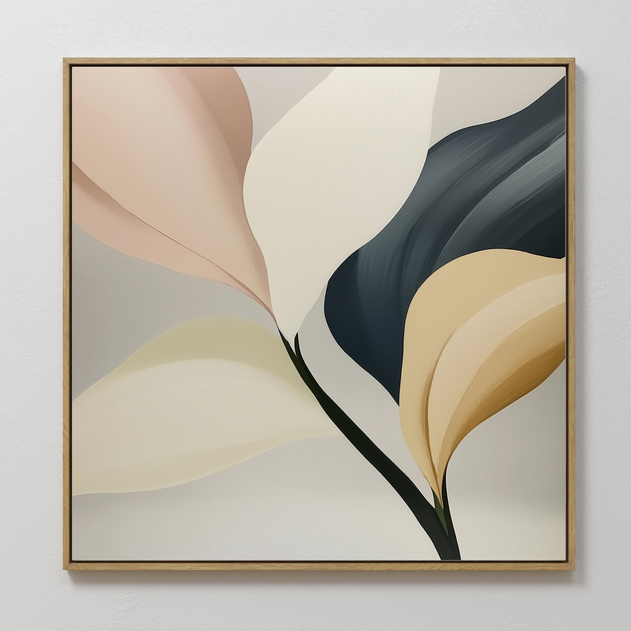 Original hand painted blush ivory navy gold organic botanical abstract oil painting canvas wall art, nordic scandinavian elegant luxury modern home de