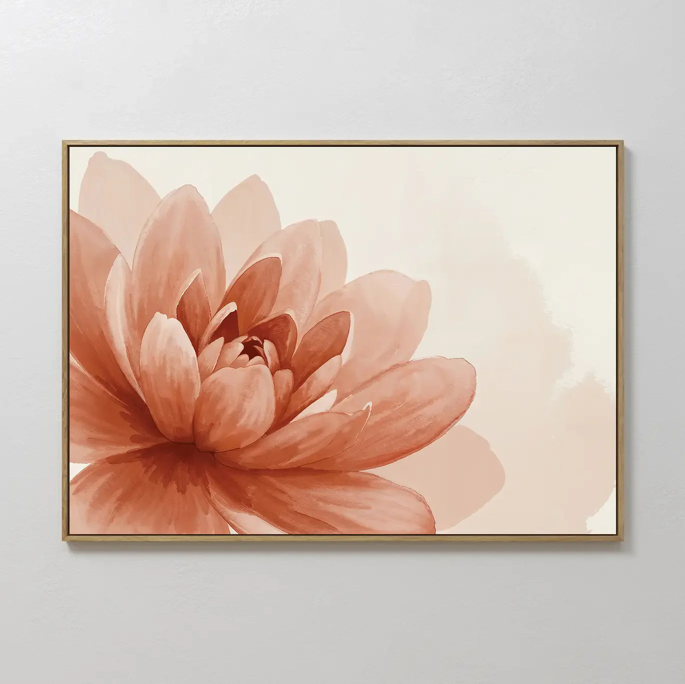 Hand painted original terracotta coral dahlia botanical oil painting canvas wall art, nordic scandinavian elegant luxury minimalist modern bedroom hom