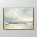 Original hand painted teal ivory coastal ocean oil painting canvas wall art, nordic scandinavian elegant luxury modern beach living room home decor in