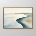 Original hand painted coastal oil painting canvas wall art, deep teal winding channel ivory sand tones, nordic scandinavian elegant luxury minimalist