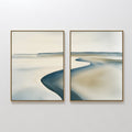 Original hand painted ivory teal blue coastal diptych oil painting canvas wall art, nordic scandinavian minimalist elegant luxury modern living room h