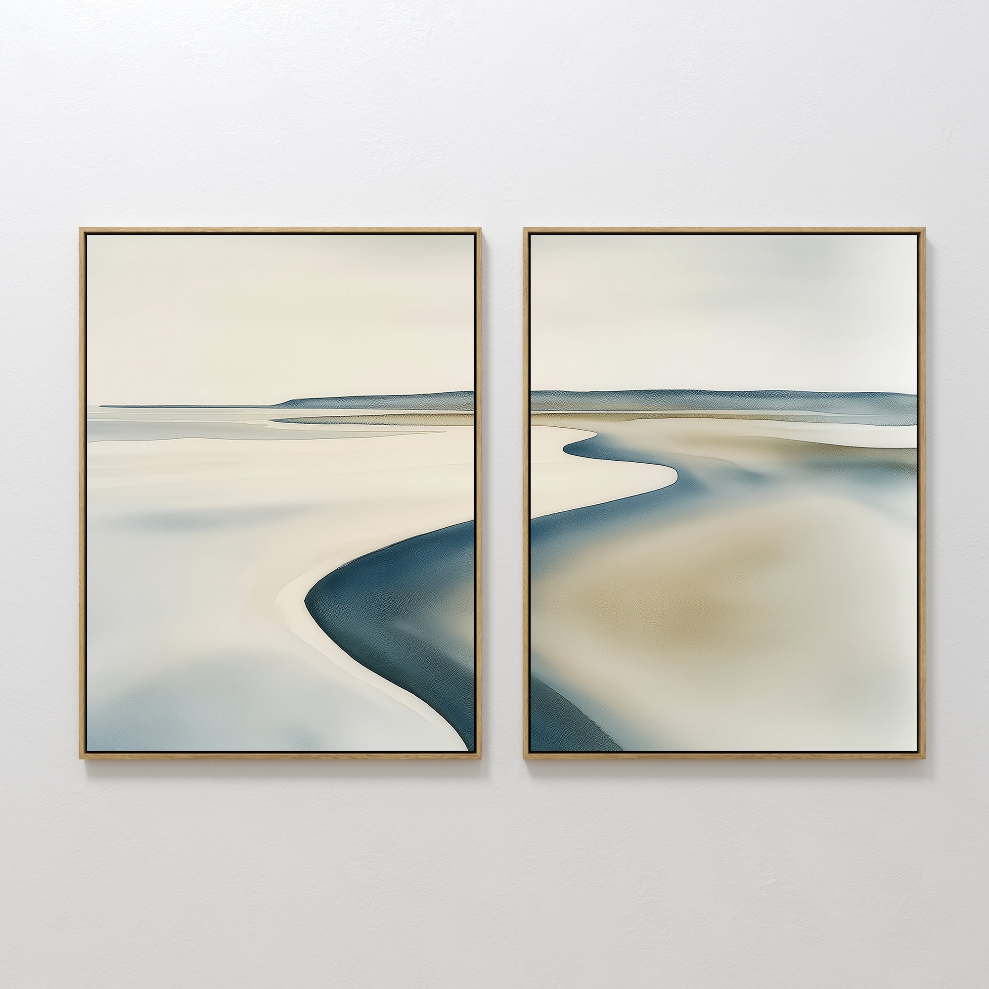 Original hand painted ivory teal blue coastal diptych oil painting canvas wall art, nordic scandinavian minimalist elegant luxury modern living room h