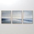 Original hand painted blue grey coastal triptych oil painting canvas wall art, nordic scandinavian minimalist elegant luxury modern living room home d