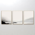 Hand painted original oil painting triptych ivory black grey misty coastal mountain landscape canvas wall art nordic scandinavian elegant luxury moder