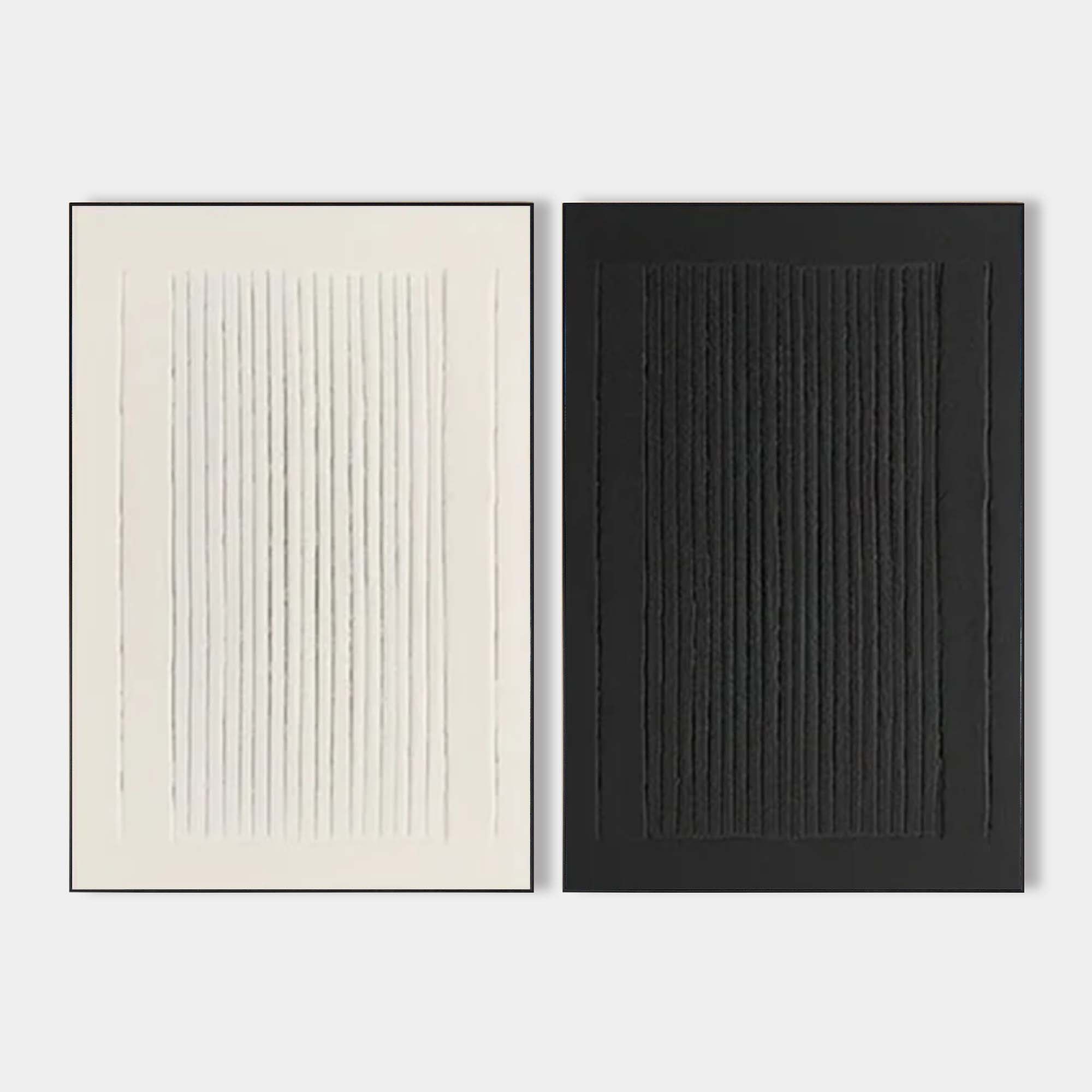 Original hand painted ivory black textured vertical line oil painting set of 2 canvas wall art nordic scandinavian minimalist elegant l