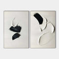 Original hand painted black white abstract oil painting canvas diptych, textured sculptural brushstrokes, nordic scandinavian minimalis