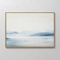 Original hand painted soft blue grey ivory misty mountain lake oil painting canvas wall art, nordic scandinavian elegant luxury modern minimalist home
