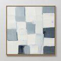 Original hand painted slate blue grey white geometric oil painting canvas wall art, nordic scandinavian elegant luxury minimalist modern living room h