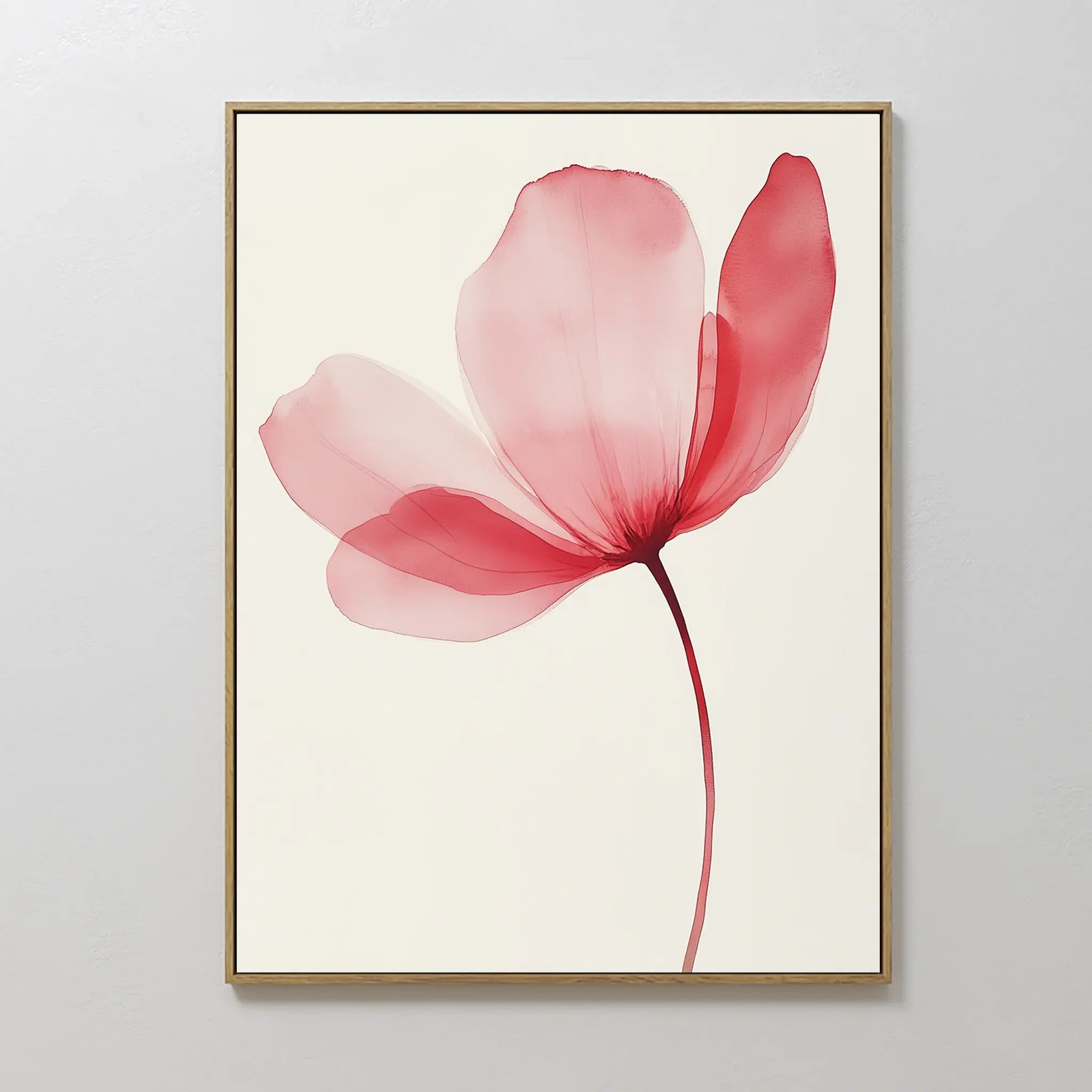 Original hand painted crimson red blush pink translucent floral oil painting canvas wall art, nordic scandinavian elegant luxury minimalist modern hom