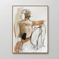 Original hand painted sienna and ivory abstract seated figure oil painting canvas wall art, nordic scandinavian elegant luxury modern living room home