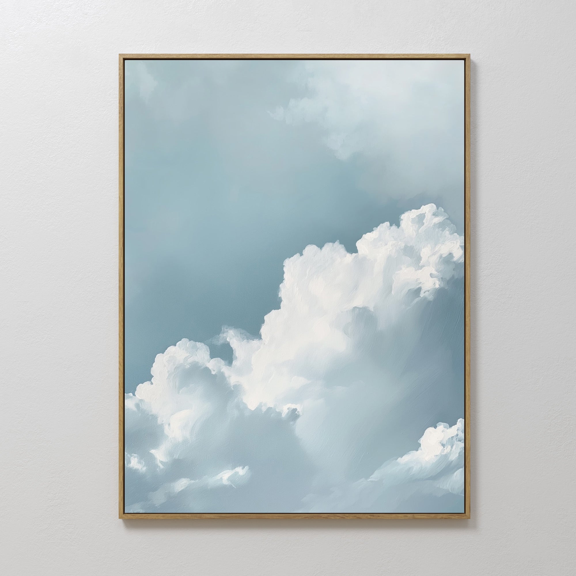 Original hand painted blue sky white cumulus cloud oil painting canvas wall art, nordic scandinavian elegant luxury minimalist modern coastal home dec
