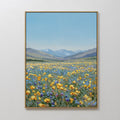 Hand painted original oil painting yellow wildflower meadow mountain landscape canvas wall art, elegant luxury modern nordic scandinavian home decor i