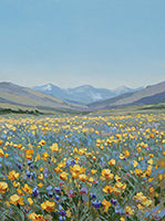 Golden Bloom Atmospheric Deep Painting Art - Vertical