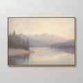 Original hand painted misty lake mountain oil painting canvas wall art, soft lavender blush ivory nordic scandinavian elegant luxury modern home decor