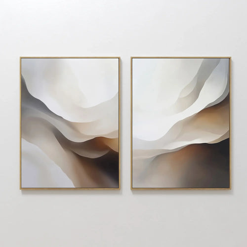 Original hand painted amber ivory charcoal abstract valley oil painting canvas set of 2, nordic scandinavian elegant luxury minimalist modern living r