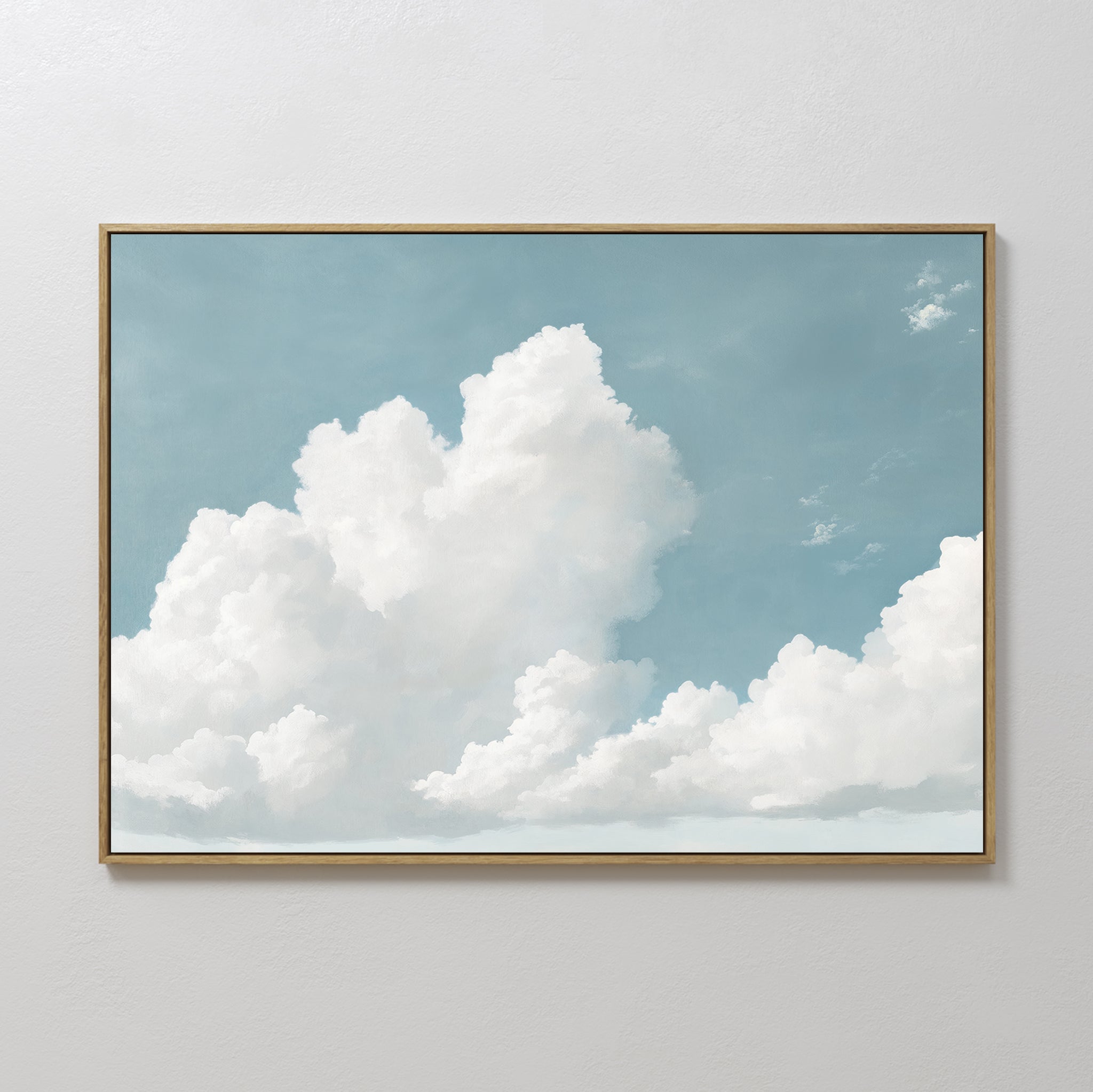 Original hand painted white cumulus cloud blue sky oil painting canvas wall art, nordic scandinavian elegant luxury minimalist modern coastal home dec