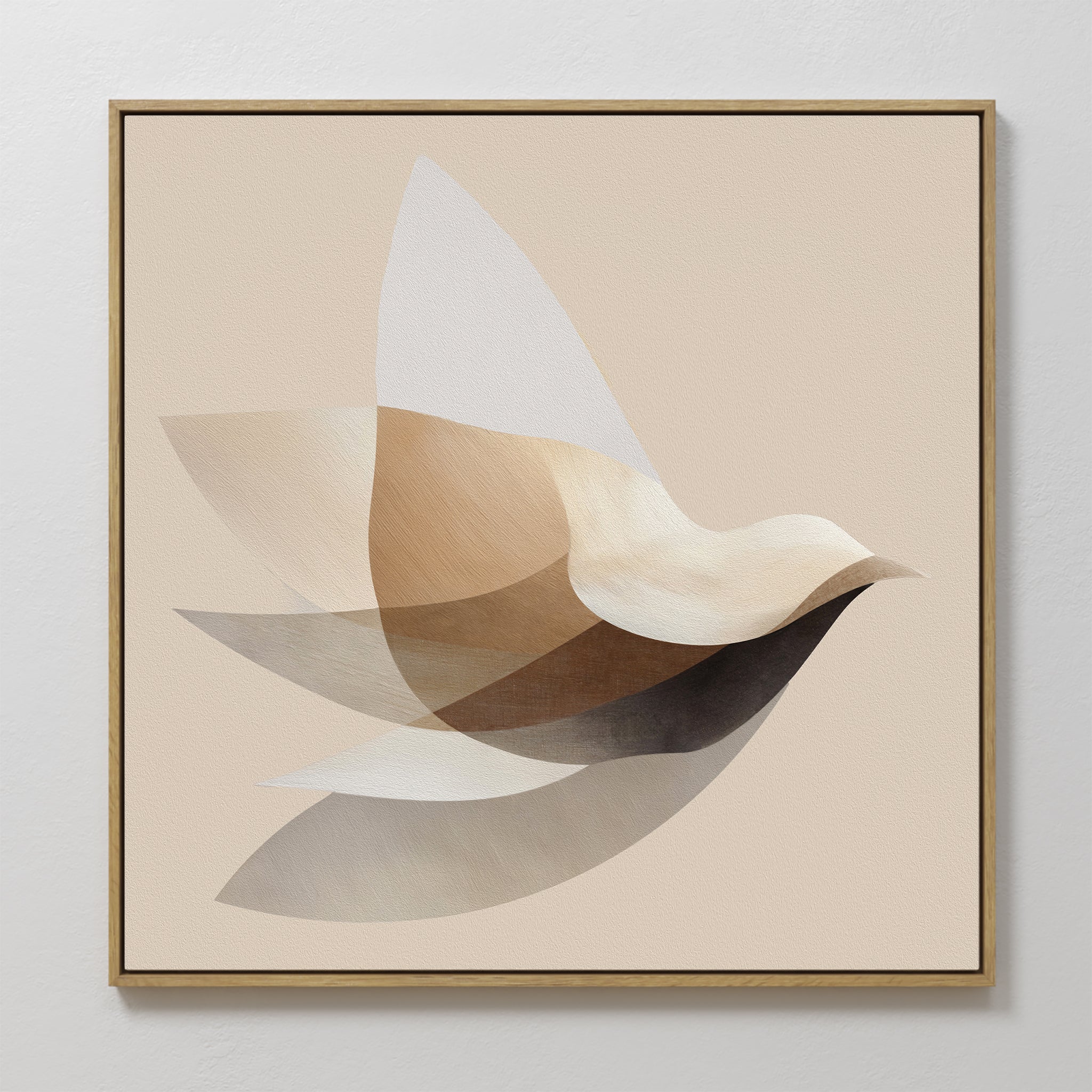 Original hand painted abstract bird silhouette oil painting canvas wall art, warm beige ivory brown tones, nordic scandinavian elegant luxury minimali