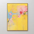 Original hand painted yellow pink abstract floral oil painting canvas wall art, nordic scandinavian elegant luxury modern living room home decor inter