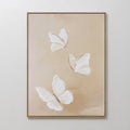 Original hand painted white butterfly oil painting on warm beige canvas wall art, nordic scandinavian elegant luxury minimalist modern home decor inte