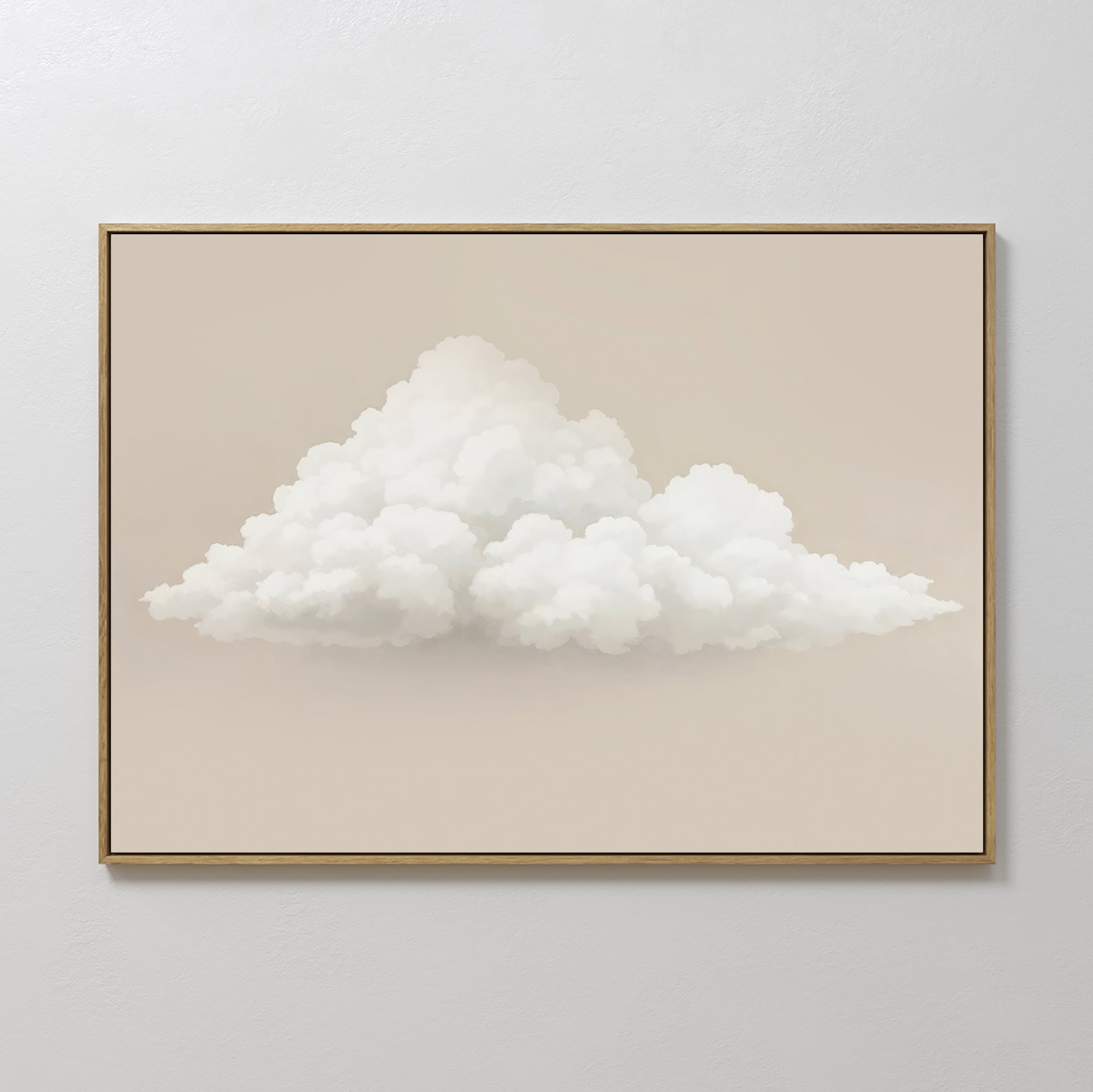 Original hand painted white cumulus cloud beige oil painting canvas wall art, nordic scandinavian elegant luxury minimalist modern living room home de