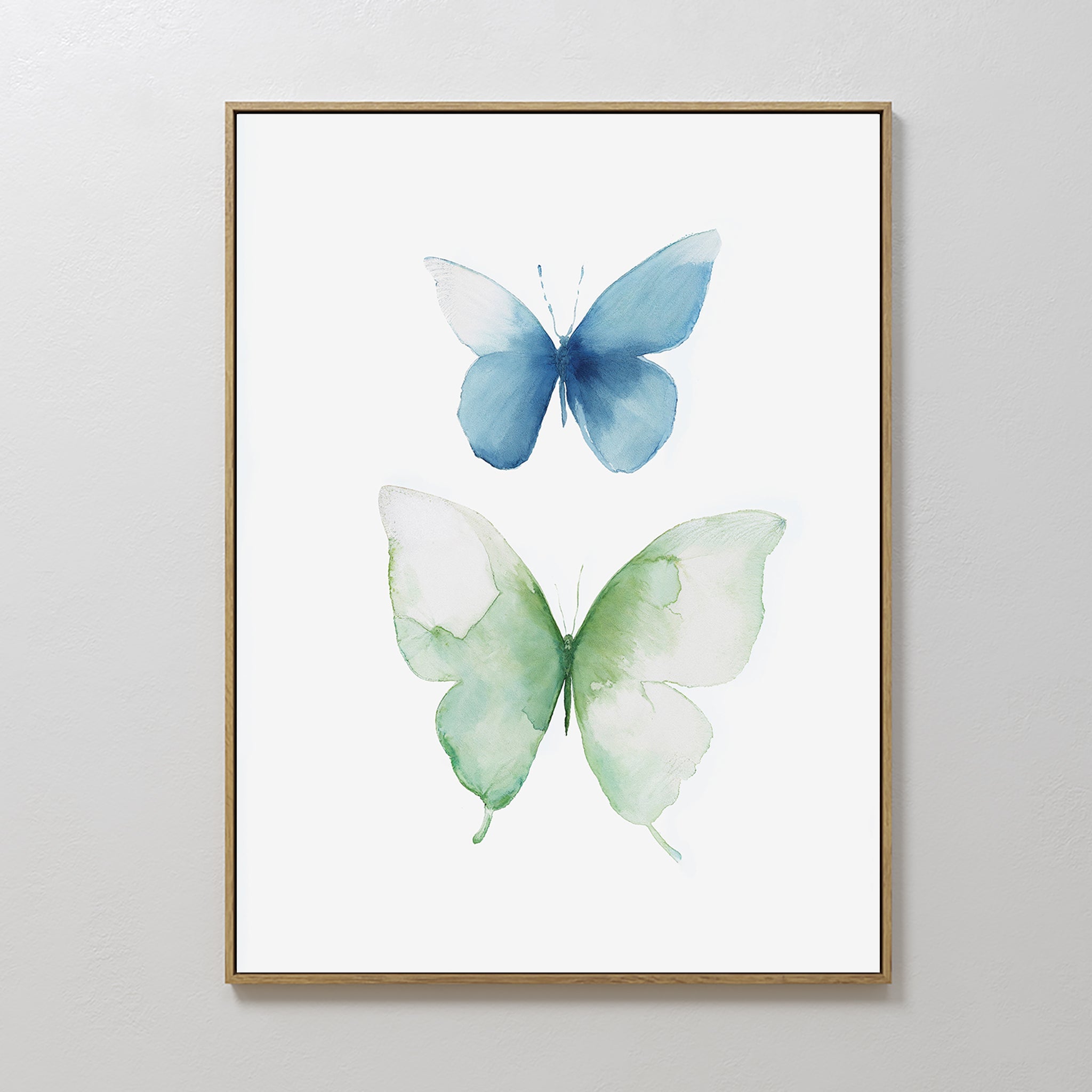 Original hand painted soft blue and green butterfly oil painting canvas wall art, nordic scandinavian elegant minimalist luxury modern botanical home