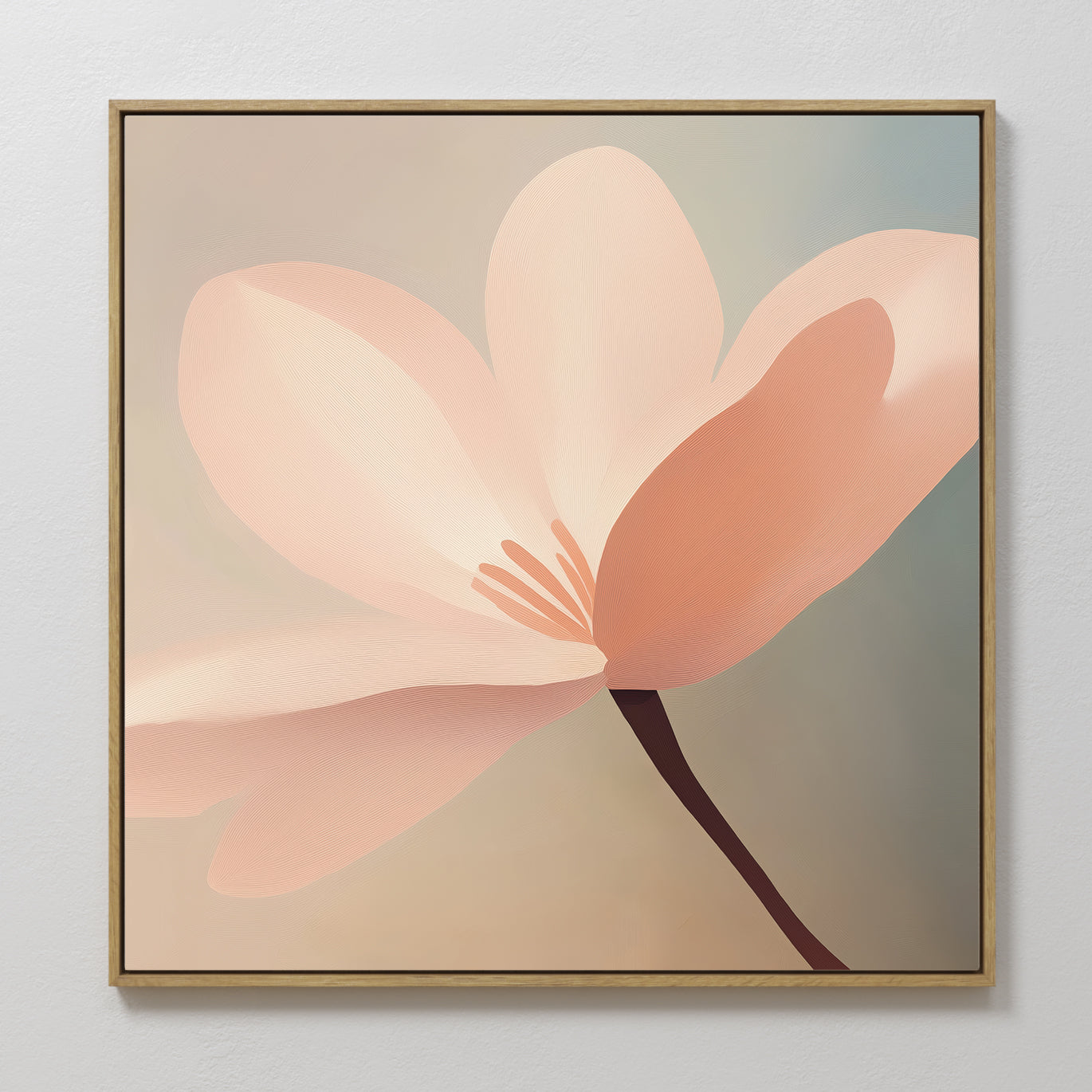 Hand painted original blush pink magnolia floral oil painting canvas wall art, nordic scandinavian elegant luxury minimalist modern living room home d