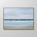 Original hand painted teal blue grey coastal ocean shoreline oil painting canvas wall art, nordic scandinavian elegant minimalist luxury modern home d