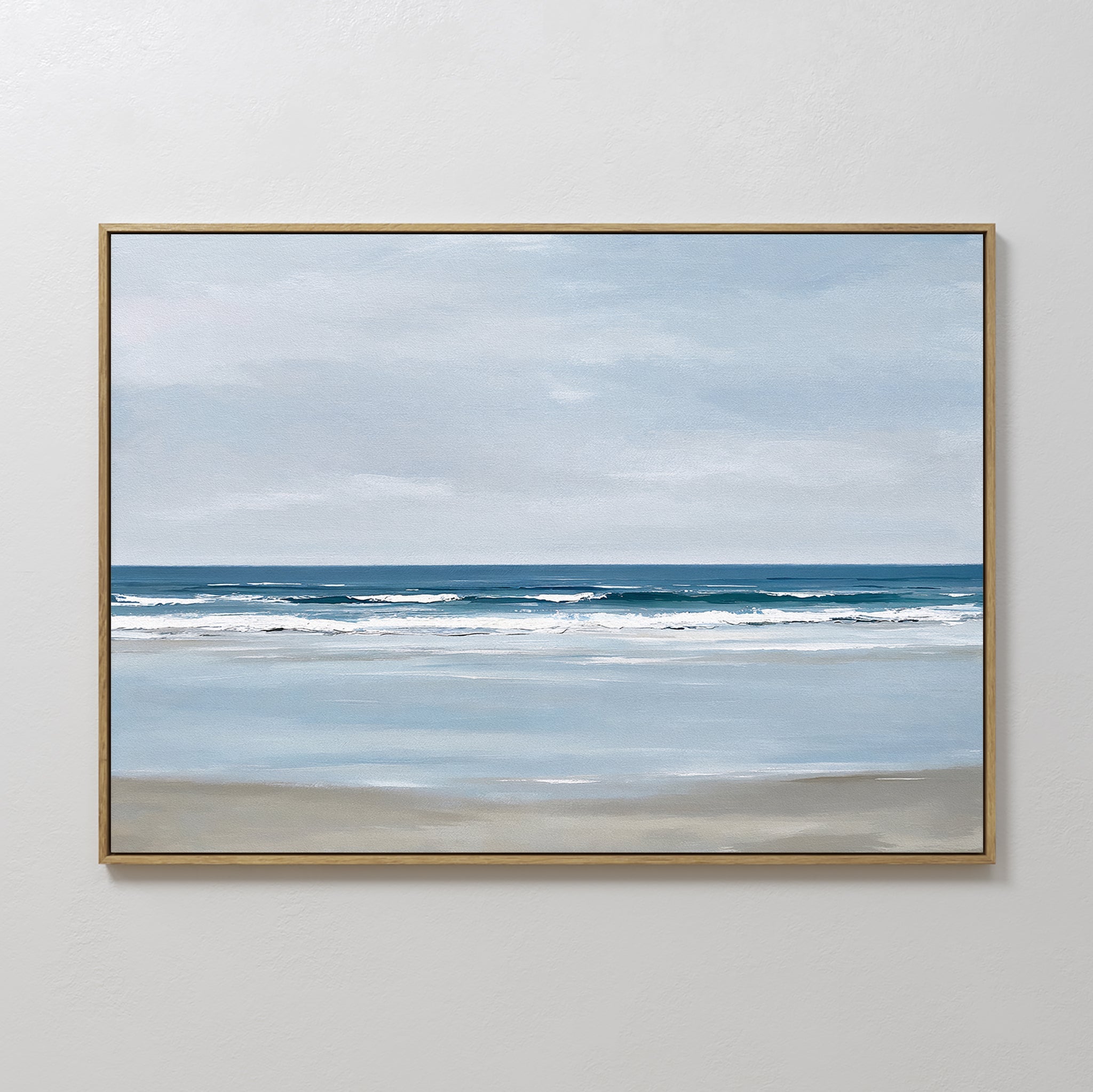 Original hand painted teal blue grey coastal ocean shoreline oil painting canvas wall art, nordic scandinavian elegant minimalist luxury modern home d
