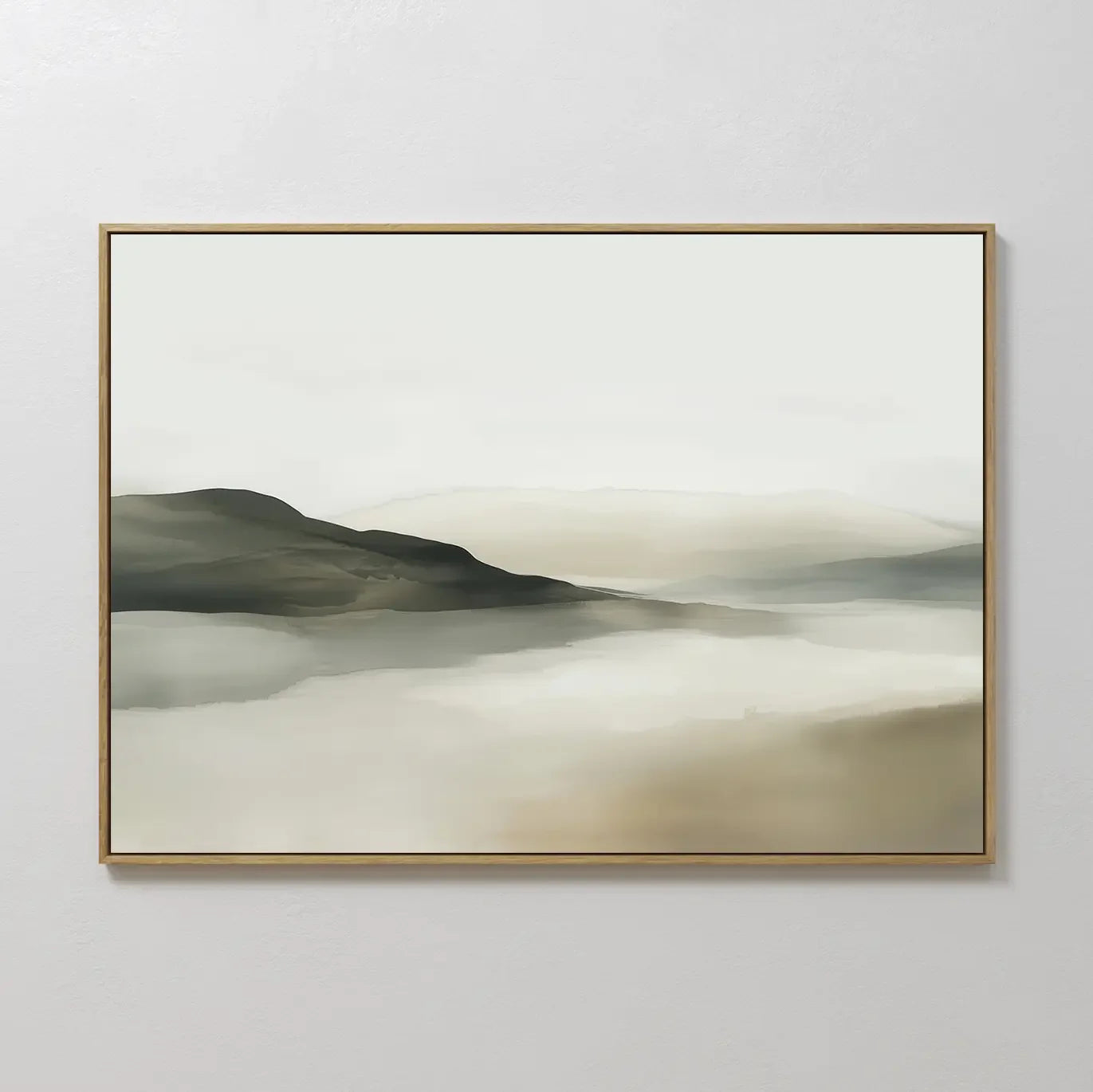 Original hand painted sage green ivory misty mountain landscape oil painting canvas wall art, nordic scandinavian elegant luxury minimalist modern hom