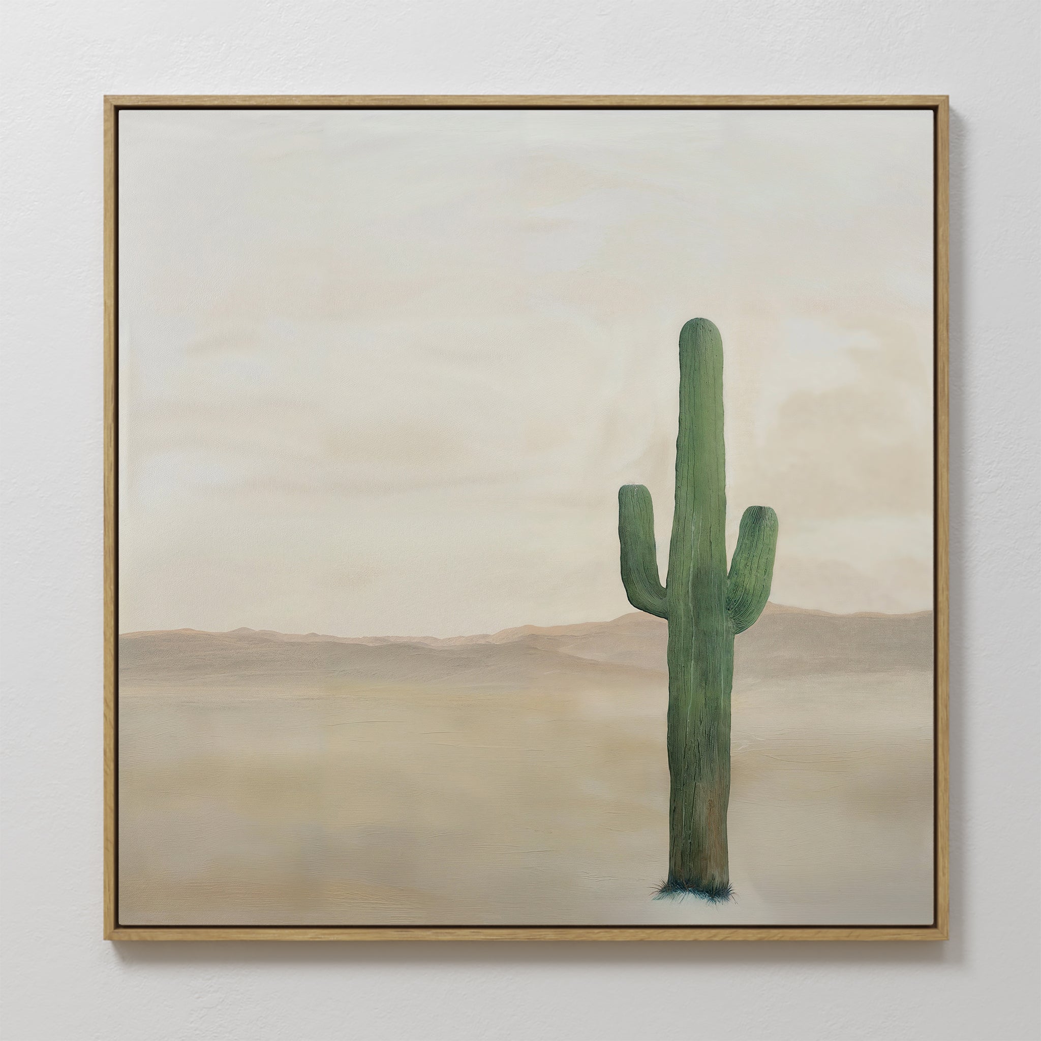 Original hand painted sage green saguaro cactus desert oil painting canvas wall art, nordic scandinavian elegant luxury minimalist modern home decor i