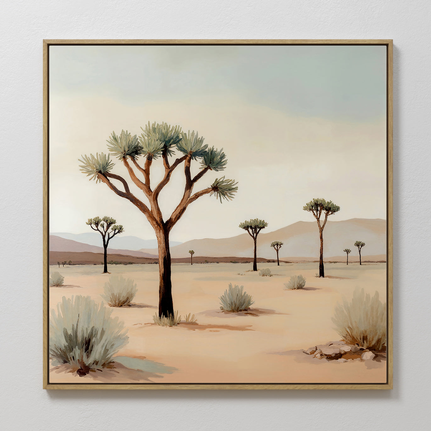 Hand painted original oil painting canvas wall art Joshua tree desert landscape warm sand beige sage green nordic scandinavian elegant luxury modern h