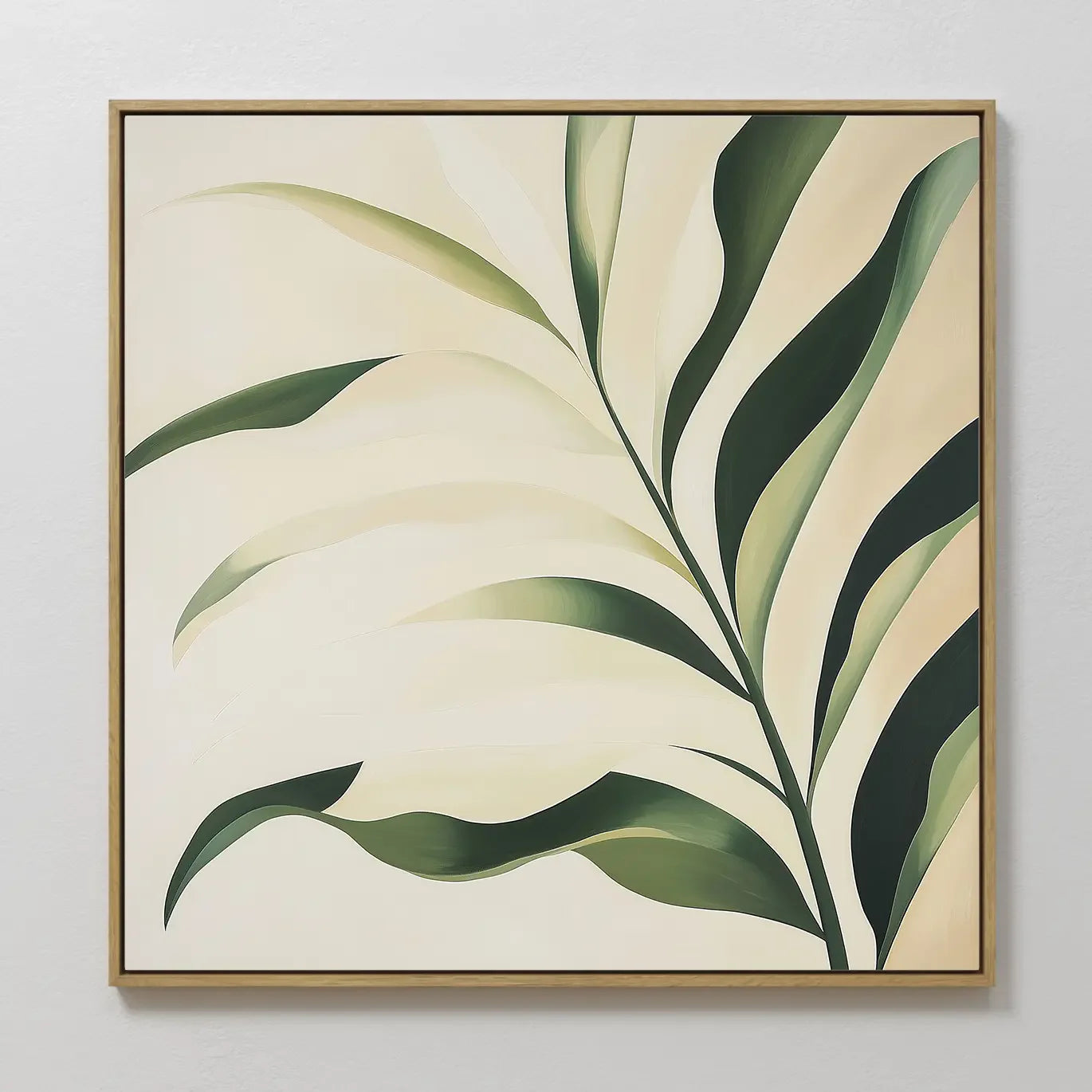 Original hand painted deep green botanical palm leaf oil painting canvas wall art, nordic scandinavian minimalist elegant luxury modern living room ho