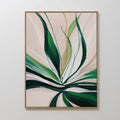 Original hand painted emerald green abstract botanical oil painting canvas wall art, nordic scandinavian elegant luxury modern living room home decor
