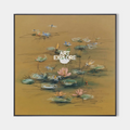 Original hand painted ochre botanical oil painting canvas, water lilies abstract nordic scandinavian elegant luxury modern living room