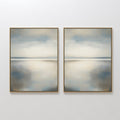 Original hand painted misty coastal blue grey ivory oil painting diptych canvas wall art, nordic scandinavian elegant luxury minimalist modern living