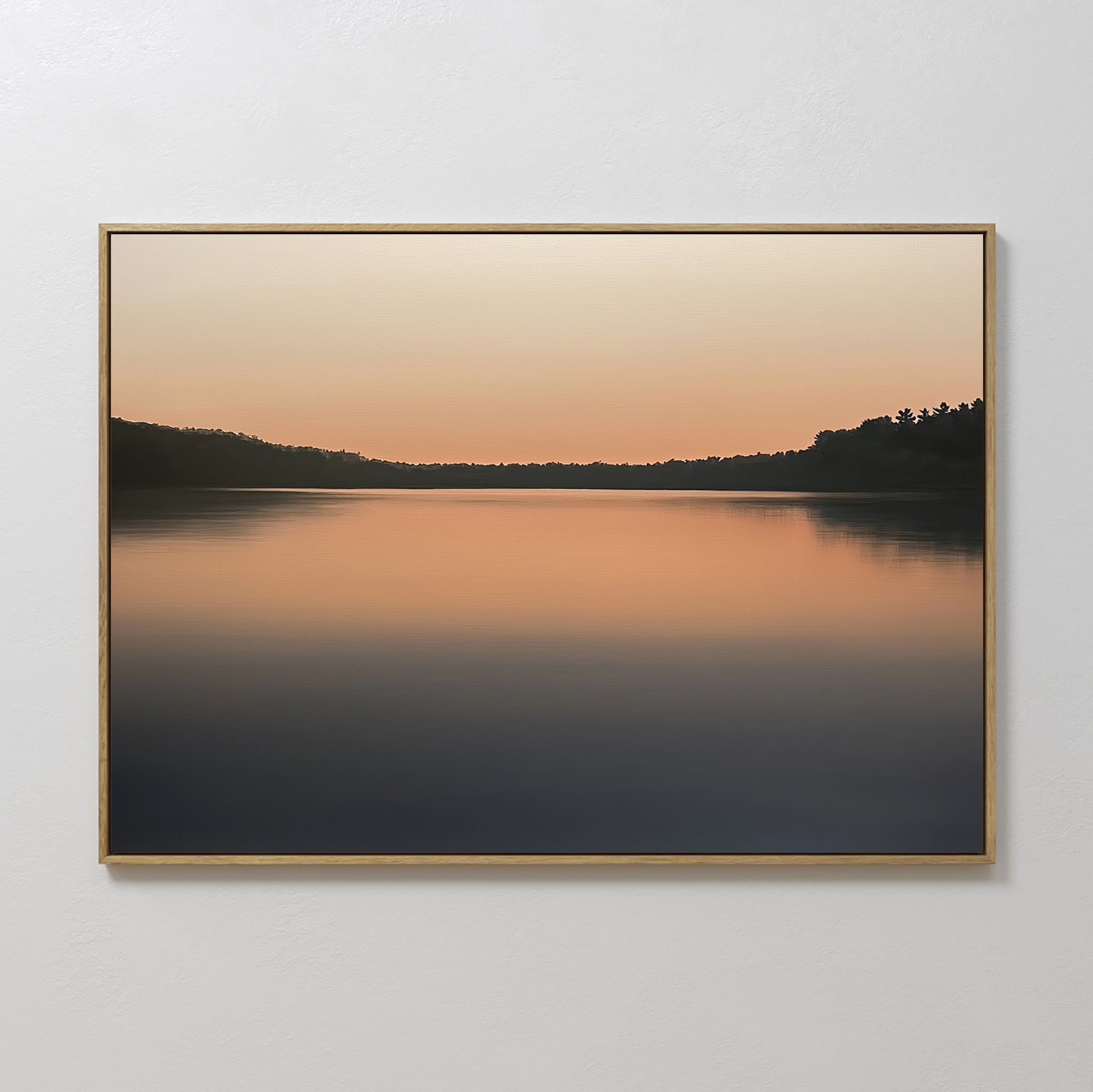Original hand painted amber peach sunset lake silhouette oil painting canvas wall art, nordic scandinavian elegant luxury minimalist modern living roo