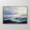 Hand painted original navy blue stormy seascape oil painting canvas wall art, lone ship crashing waves nordic scandinavian elegant luxury modern coast