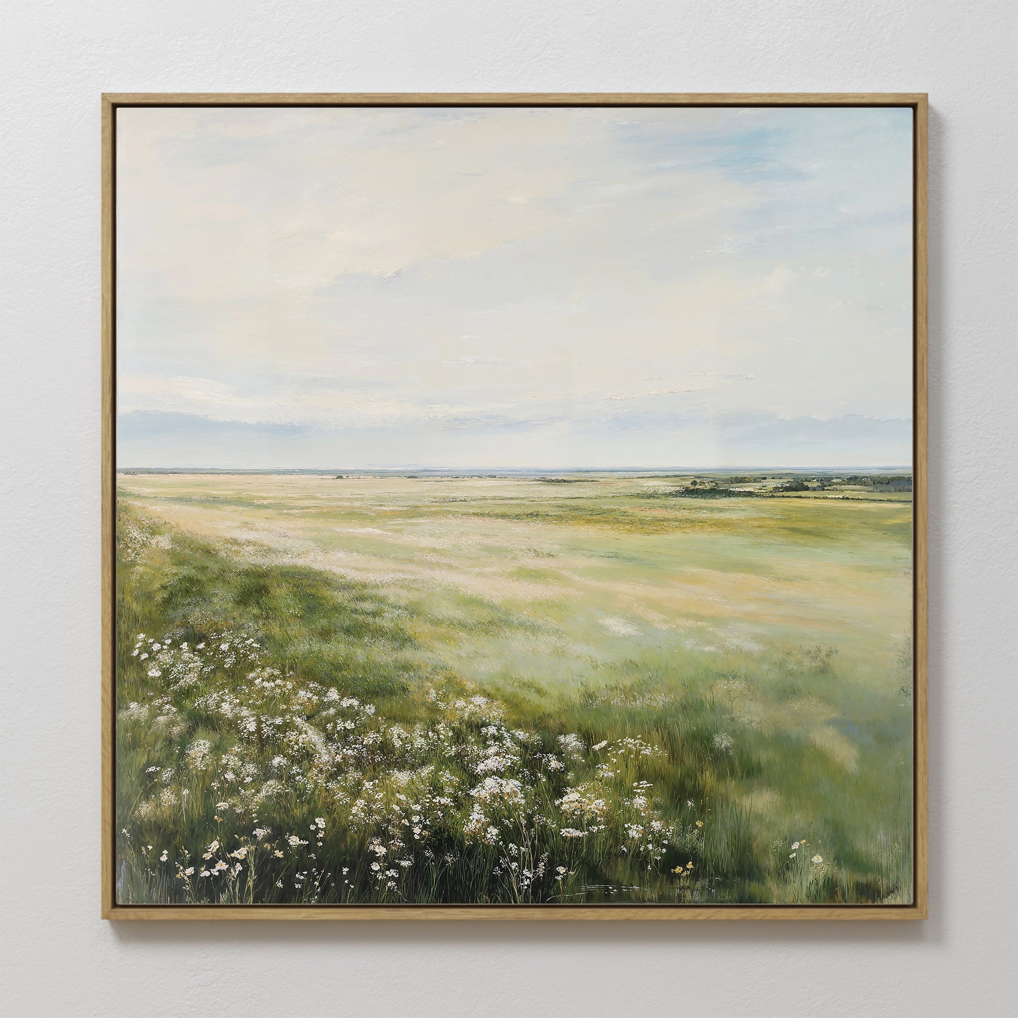 Original hand painted green meadow wildflower oil painting canvas wall art, nordic scandinavian elegant luxury modern living room home decor interior