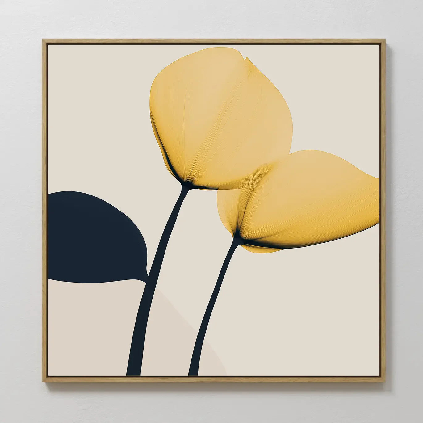 Original hand painted golden yellow tulip botanical oil painting canvas wall art, nordic scandinavian elegant minimalist luxury modern living room hom