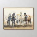 Hand painted original oil painting five wild horses amber ivory charcoal canvas wall art nordic scandinavian elegant luxury modern home decor interior