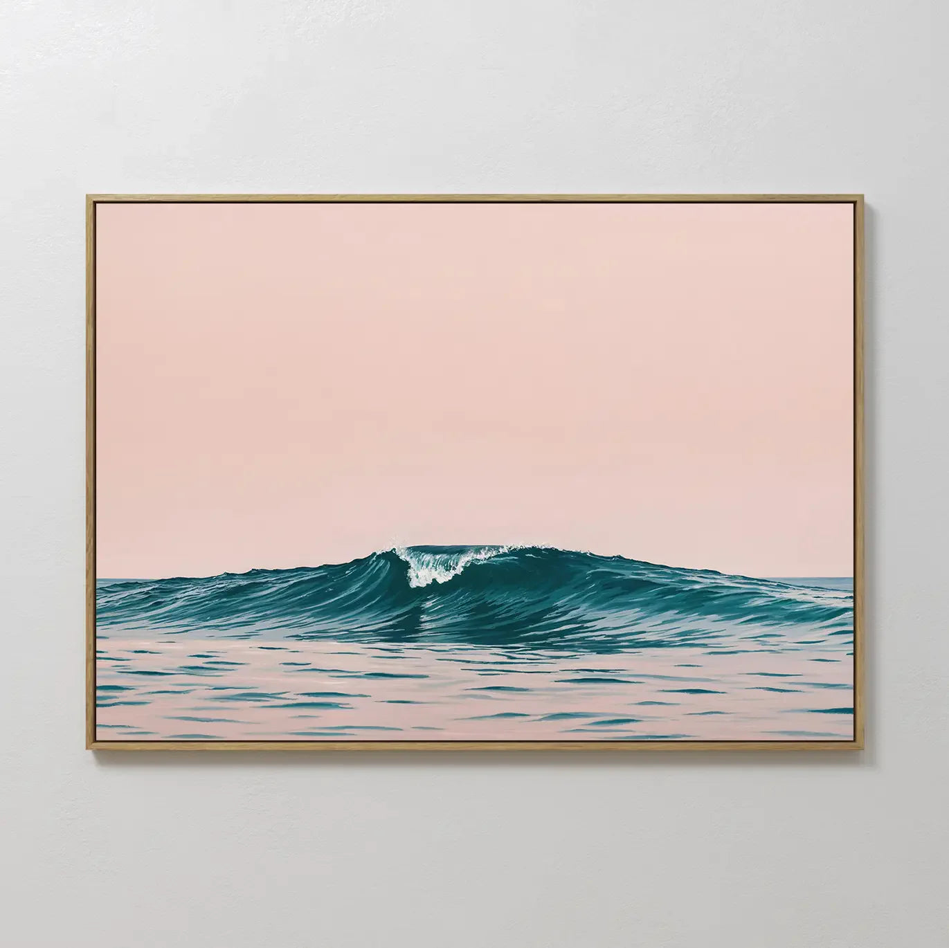 Original hand painted blush pink teal ocean wave oil painting canvas wall art, nordic scandinavian elegant luxury minimalist modern coastal home decor