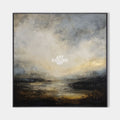 Original hand painted moody grey gold abstract landscape oil painting canvas wall art, nordic scandinavian elegant luxury modern living