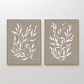 Original hand painted cream botanical leaf silhouette oil painting canvas wall art set of 2, nordic scandinavian elegant luxury minimalist modern home