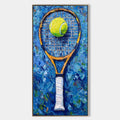 Original hand painted cobalt blue abstract tennis racket oil painting canvas wall art, modern elegant luxury bold textured home decor i