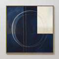 Original hand painted navy blue geometric circle abstract oil painting canvas wall art, nordic scandinavian elegant luxury modern home decor interior