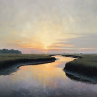 Golden Stillness Coastal Rich Painting Art - Square