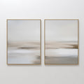 Original hand painted misty coastal abstract oil painting canvas set of 2, soft grey white beige tones, nordic scandinavian elegant luxury modern home